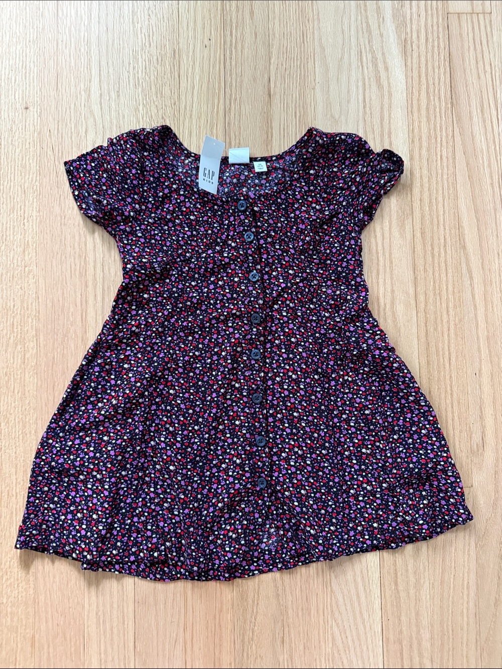 GAP Girls' XS (4-5)  Black Purple Floral Button-Front Dress
